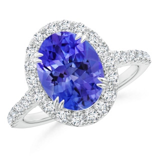 10x8mm AAA Double Claw-Set Oval Tanzanite Halo Ring with Diamonds in White Gold