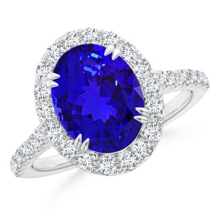 10x8mm AAAA Double Claw-Set Oval Tanzanite Halo Ring with Diamonds in White Gold
