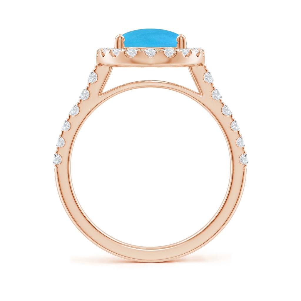 10x8mm AAAA Double Claw-Set Oval Turquoise Halo Ring with Diamonds in Rose Gold - side_1