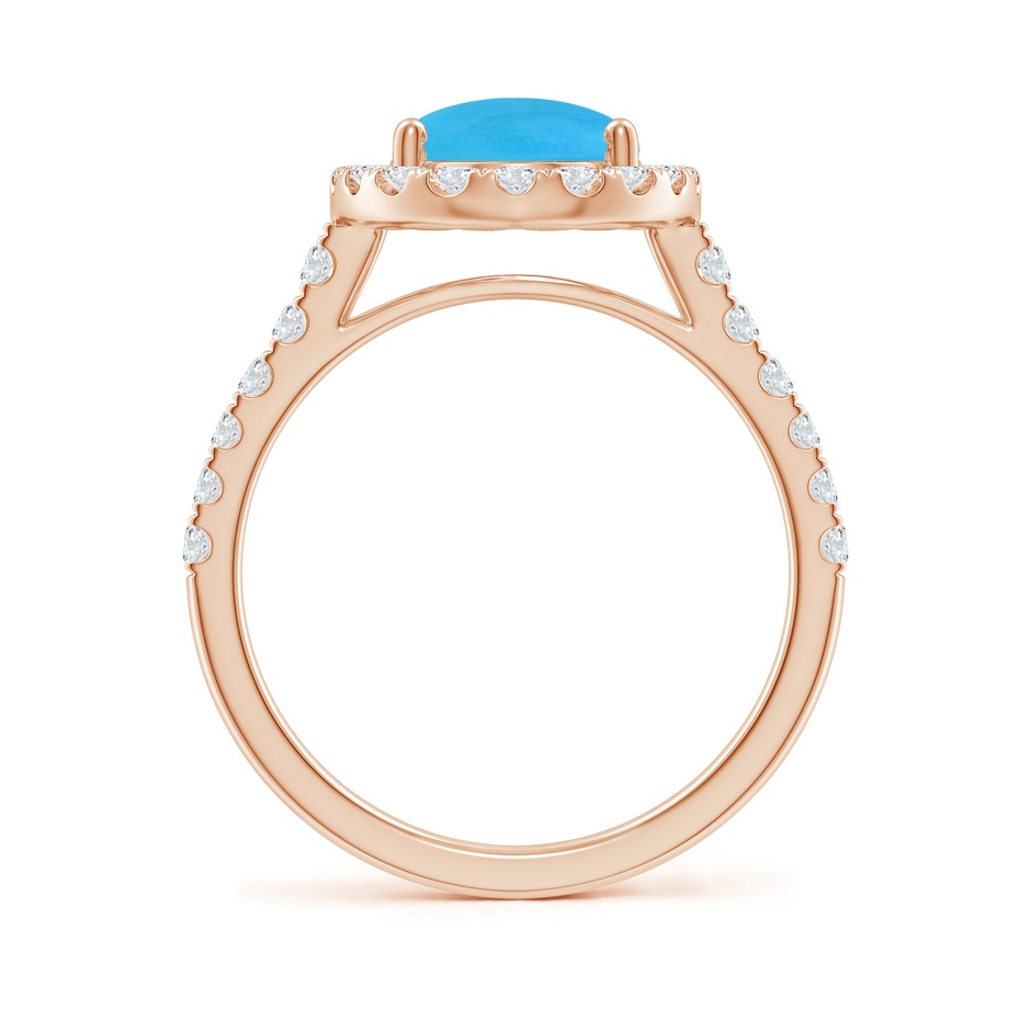 10x8mm AAAA Double Claw-Set Oval Turquoise Halo Ring with Diamonds in Rose Gold side-1