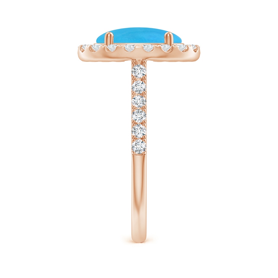 10x8mm AAAA Double Claw-Set Oval Turquoise Halo Ring with Diamonds in Rose Gold side-2