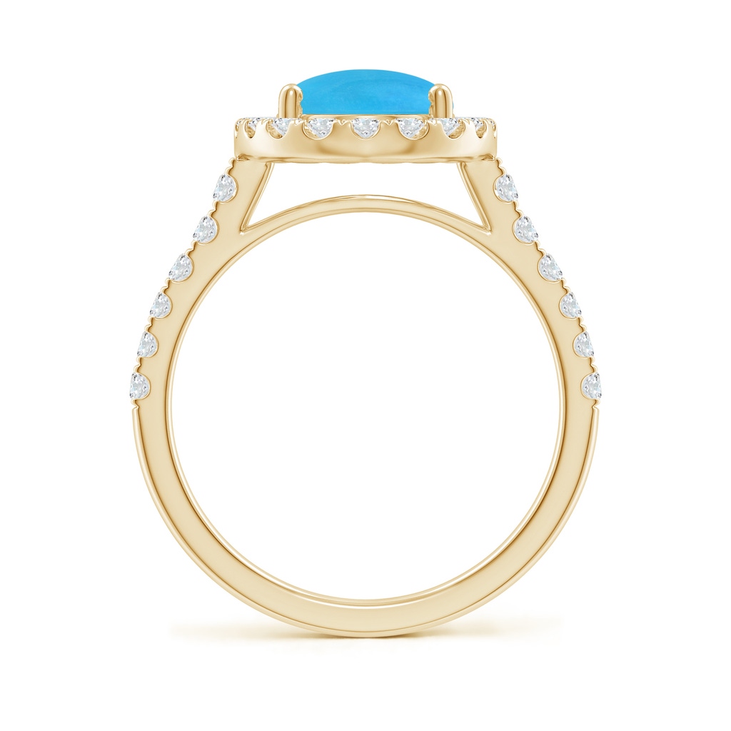 10x8mm AAAA Double Claw-Set Oval Turquoise Halo Ring with Diamonds in Yellow Gold - side_1
