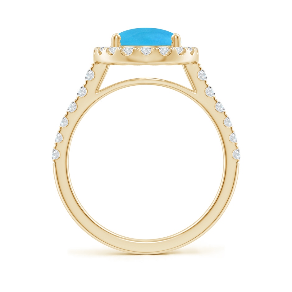 10x8mm AAAA Double Claw-Set Oval Turquoise Halo Ring with Diamonds in Yellow Gold side-1