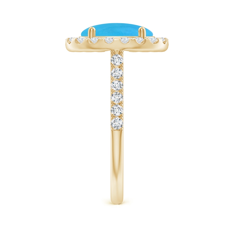 10x8mm AAAA Double Claw-Set Oval Turquoise Halo Ring with Diamonds in Yellow Gold side-2
