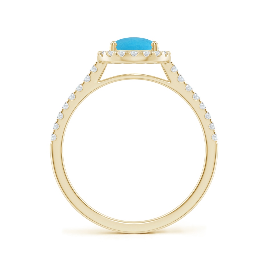 8x6mm A Double Claw-Set Oval Turquoise Halo Ring with Diamonds in Yellow Gold side-1