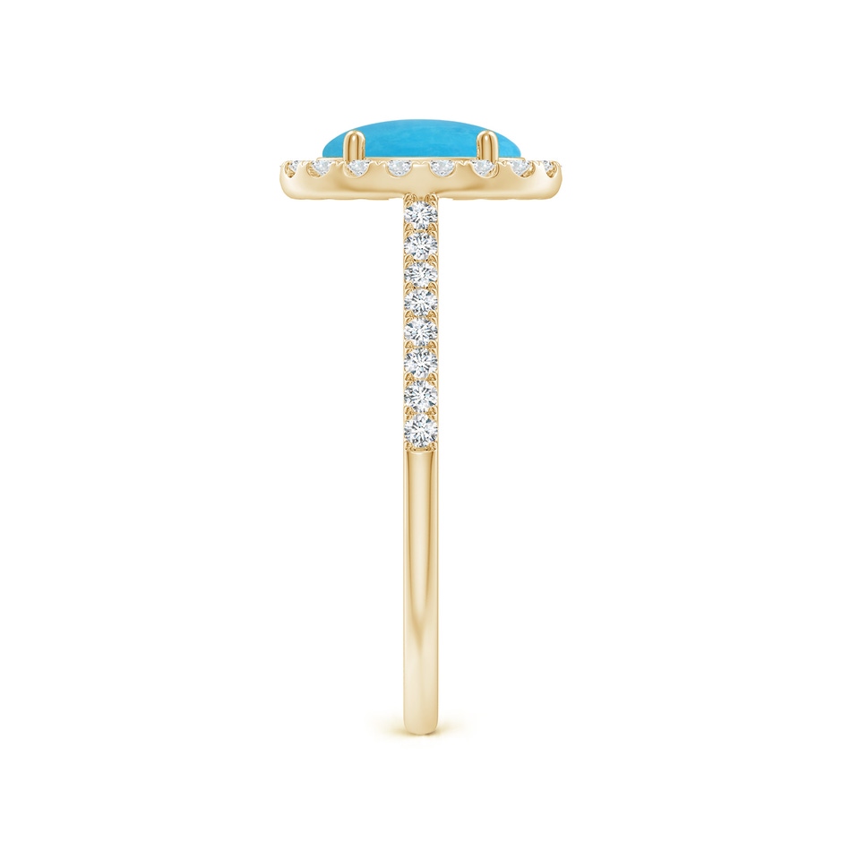 8x6mm A Double Claw-Set Oval Turquoise Halo Ring with Diamonds in Yellow Gold side-2