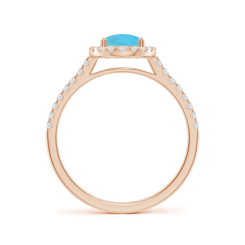 8x6mm AA Double Claw-Set Oval Turquoise Halo Ring with Diamonds in Rose Gold side-1