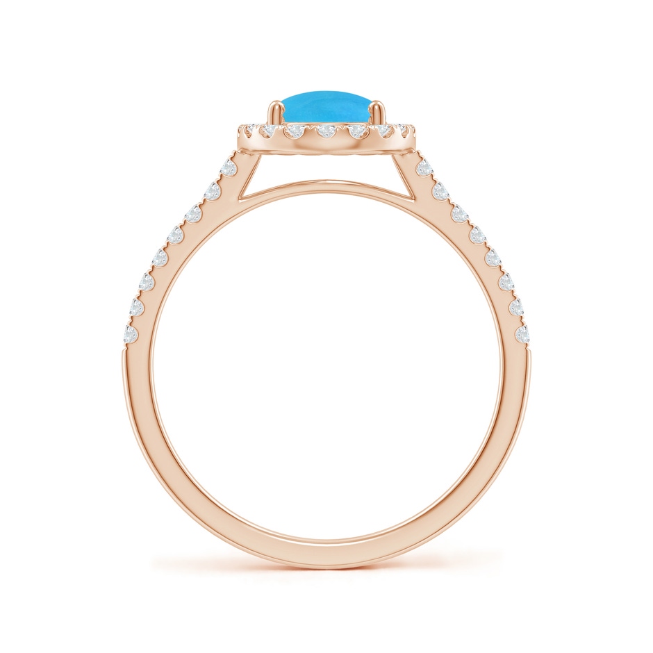 8x6mm AAAA Double Claw-Set Oval Turquoise Halo Ring with Diamonds in Rose Gold side-1