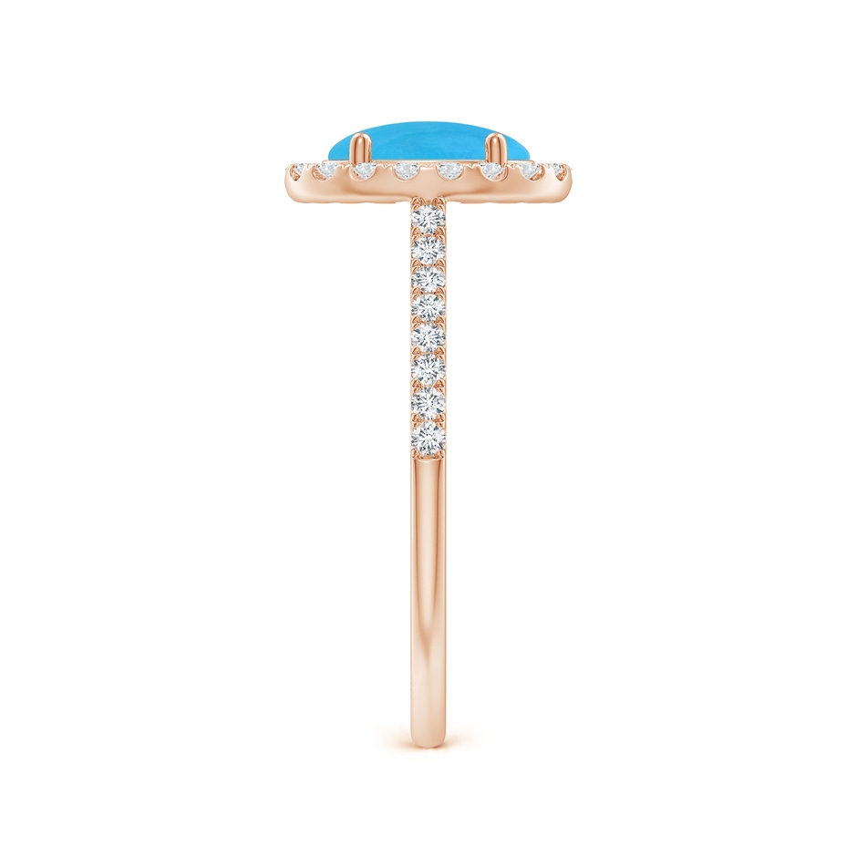 8x6mm AAAA Double Claw-Set Oval Turquoise Halo Ring with Diamonds in Rose Gold side-2