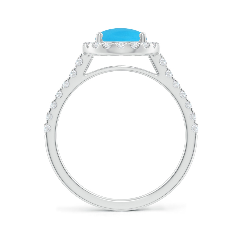 9x7mm AAA Double Claw-Set Oval Turquoise Halo Ring with Diamonds in White Gold - side_1