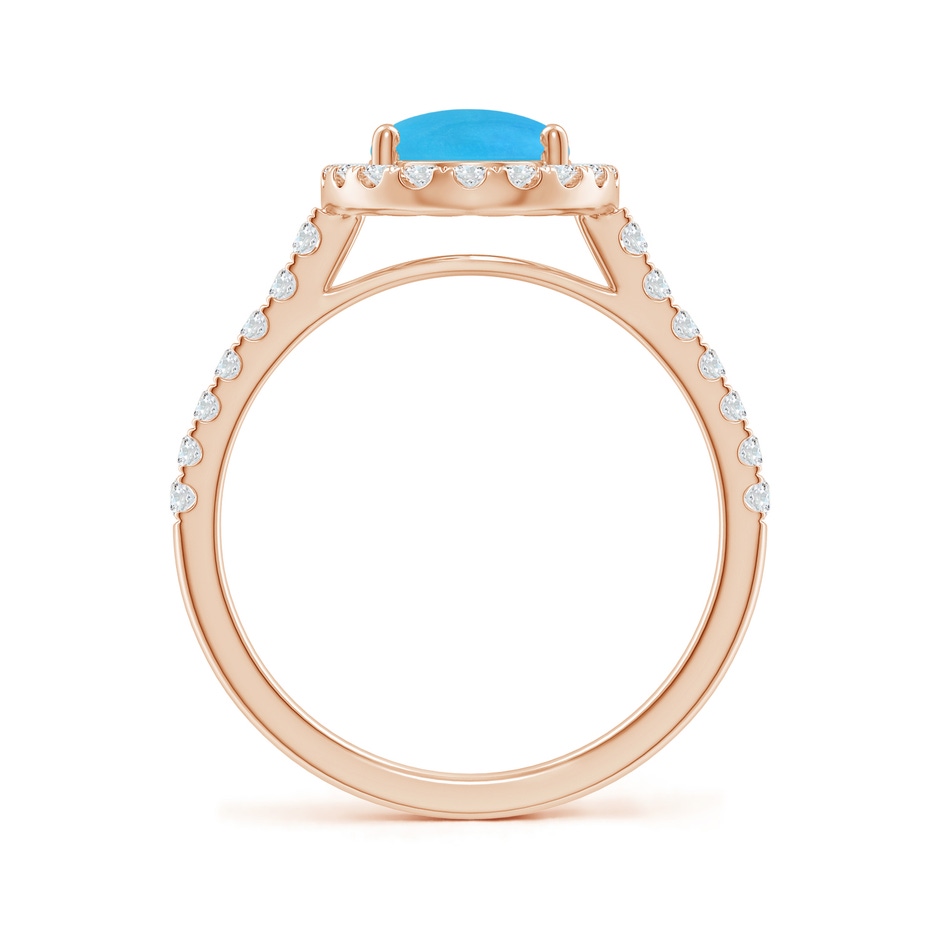 9x7mm AAAA Double Claw-Set Oval Turquoise Halo Ring with Diamonds in Rose Gold side-1