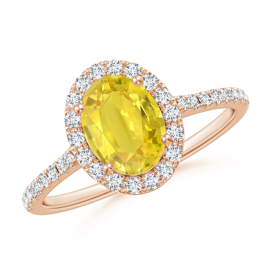 8x6mm AA Prong-Set Oval Yellow Sapphire Halo Ring with Diamonds in 9K Rose Gold 
