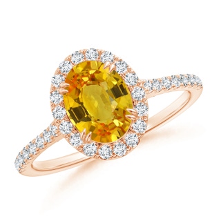 8.03x6.12x3.29mm AAAA Double Claw-Set Oval Yellow Sapphire Halo Ring with Diamonds in 10K Rose Gold