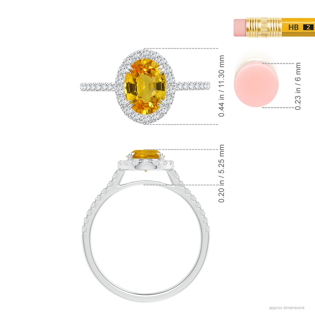 8.03x6.12x3.29mm AAAA Double Claw-Set Oval Yellow Sapphire Halo Ring with Diamonds in P950 Platinum ruler