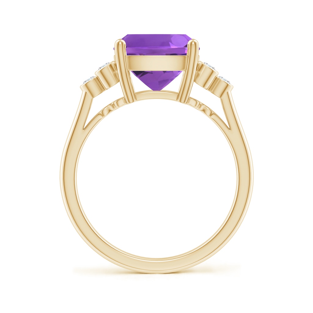 11x9mm AAA Cushion Amethyst Ring with Trio Bezel Diamonds in Yellow Gold Side-1