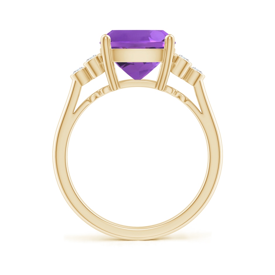 11x9mm AAA Cushion Amethyst Ring with Trio Bezel Diamonds in Yellow Gold side-1