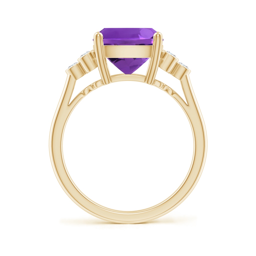 11x9mm AAAA Cushion Amethyst Ring with Trio Bezel Diamonds in Yellow Gold Side-1