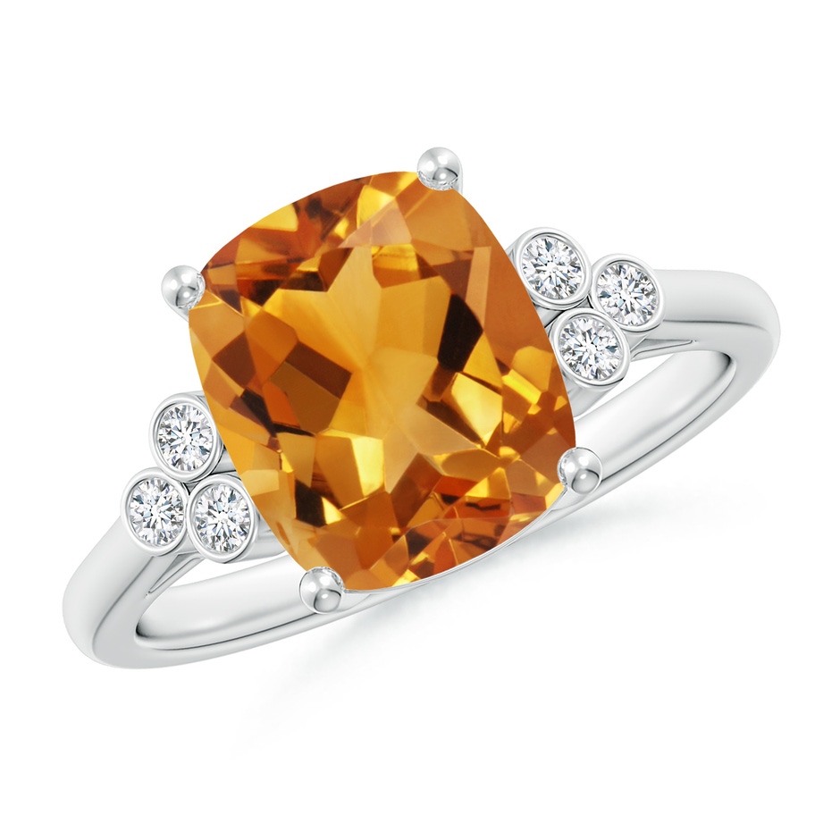 10x8mm AA Cushion Citrine Ring with Trio Bezel Diamonds in White Gold 