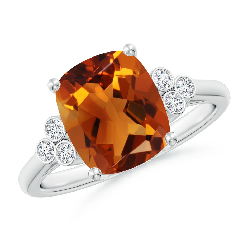 10x8mm AAAA Cushion Citrine Ring with Trio Bezel Diamonds in White Gold 