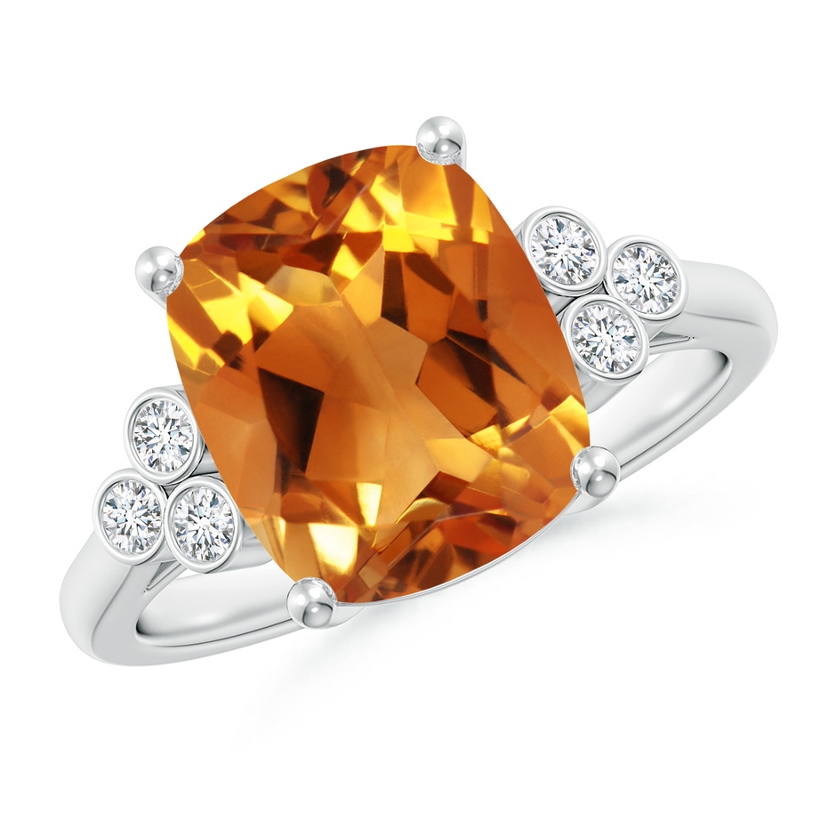 11x9mm AAA Cushion Citrine Ring with Trio Bezel Diamonds in White Gold 
