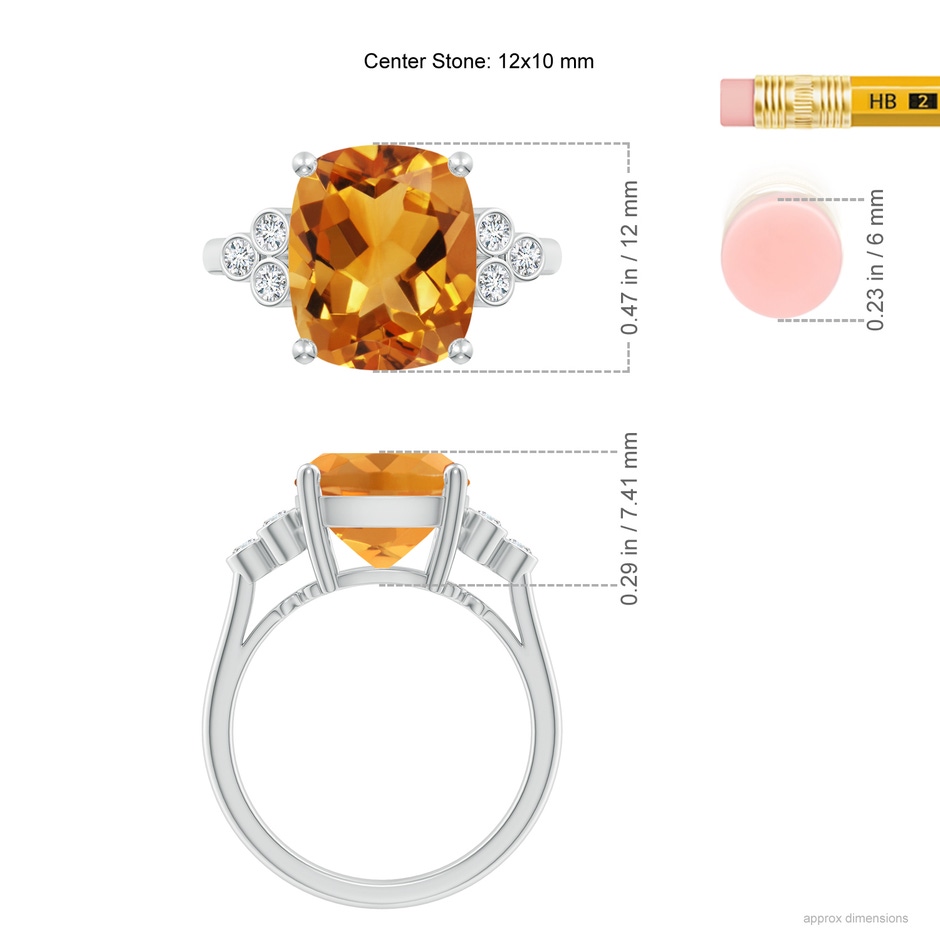 12x10mm AA Cushion Citrine Ring with Trio Bezel Diamonds in White Gold ruler