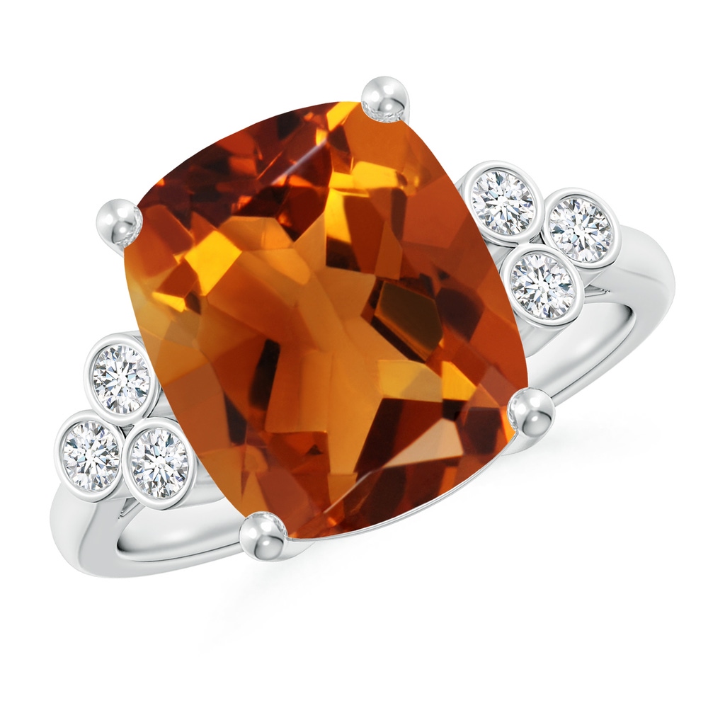 12x10mm AAAA Cushion Citrine Ring with Trio Bezel Diamonds in White Gold