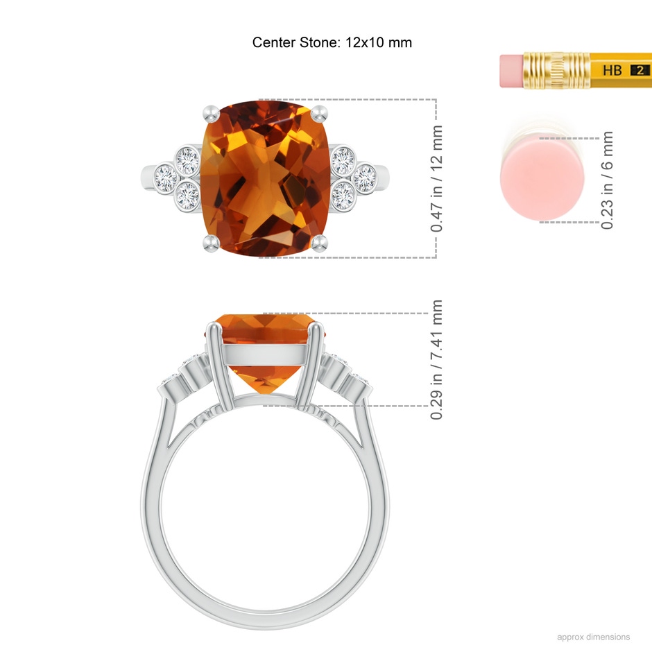 12x10mm AAAA Cushion Citrine Ring with Trio Bezel Diamonds in White Gold ruler