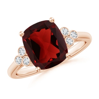 10x8mm AAA Cushion Garnet Ring with Trio Bezel Diamonds in Rose Gold