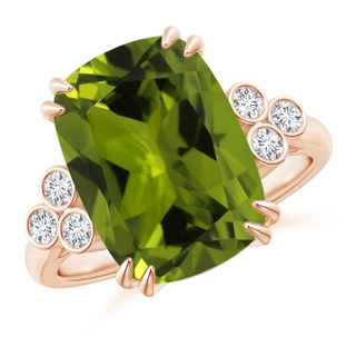 11.02x8.99x5.64mm AA GIA Certified Rectangular Cushion Peridot Ring with Trio Bezel Diamonds in 18K Rose Gold