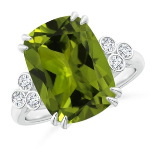 11.02x8.99x5.64mm AA GIA Certified Rectangular Cushion Peridot Ring with Trio Bezel Diamonds in P950 Platinum