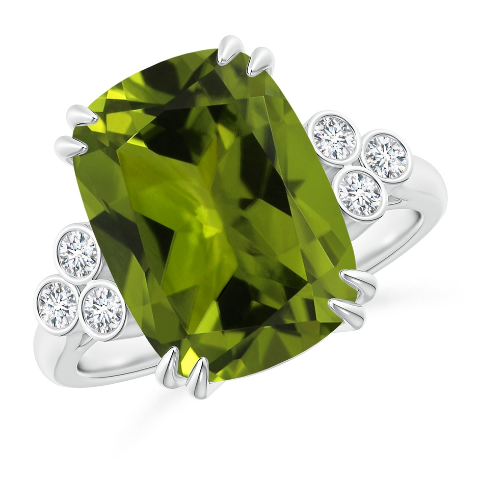 11.02x8.99x5.64mm AA GIA Certified Rectangular Cushion Peridot Ring with Trio Bezel Diamonds in White Gold 