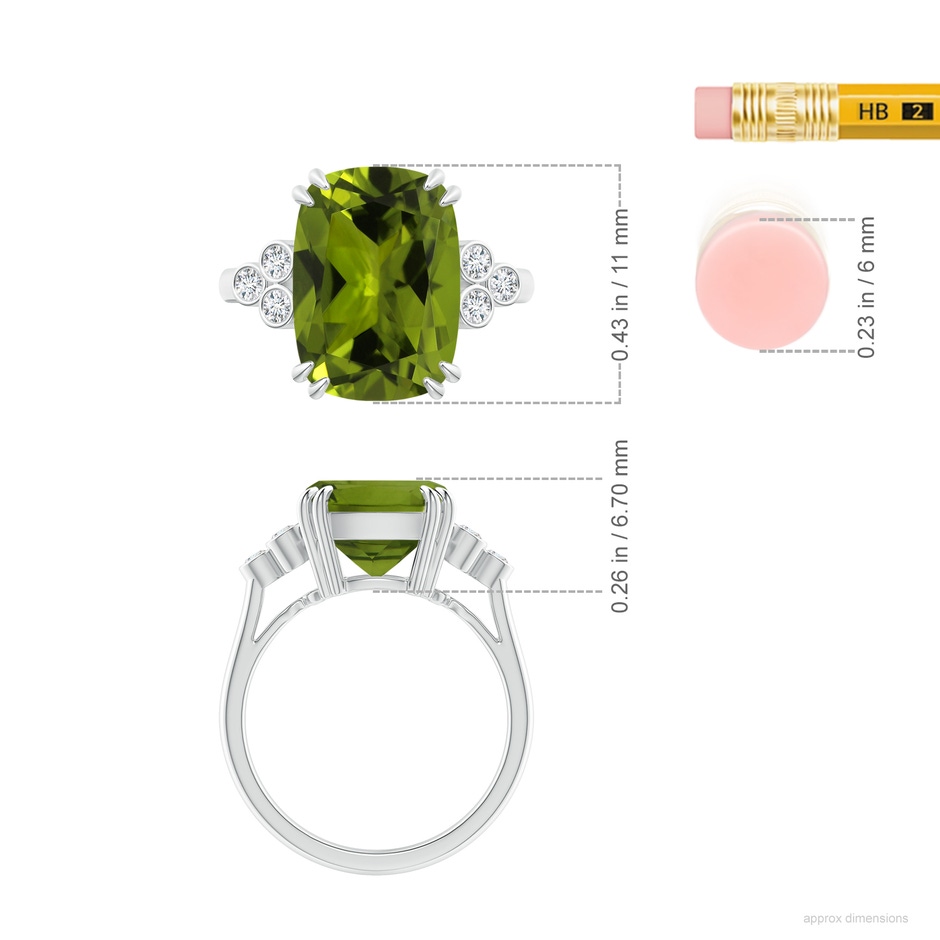 11.02x8.99x5.64mm AA GIA Certified Rectangular Cushion Peridot Ring with Trio Bezel Diamonds in White Gold ruler