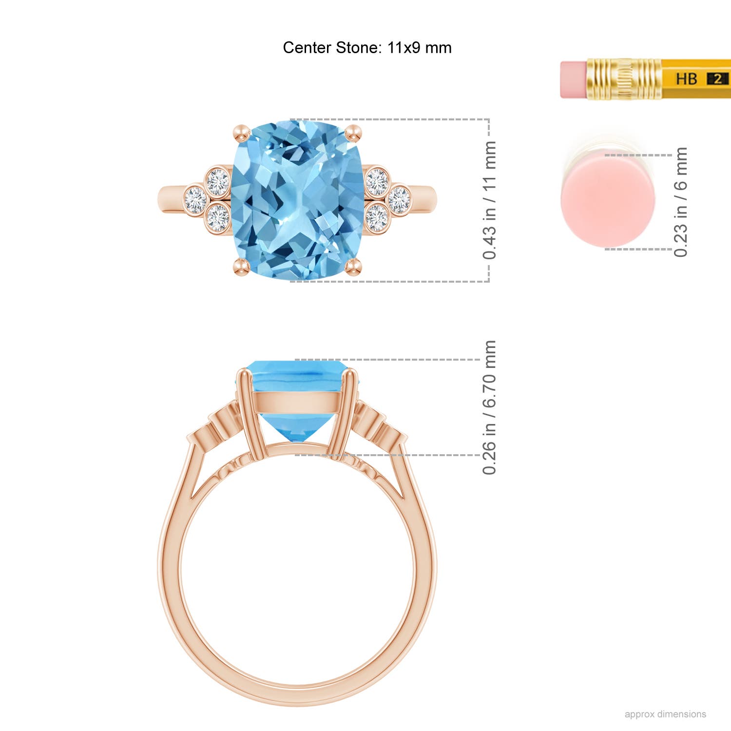 A - Swiss Blue Topaz / 4.65 CT / 14 KT Rose Gold