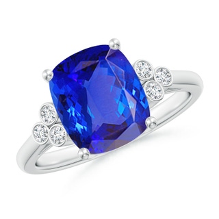 10x8mm AAA Cushion Tanzanite Ring with Trio Bezel Diamonds in 9K White Gold