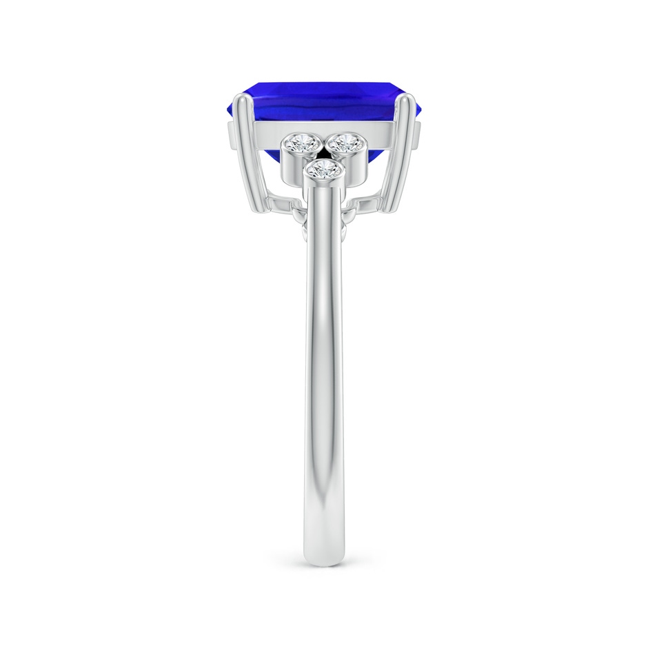 10x8mm AAA Cushion Tanzanite Ring with Trio Bezel Diamonds in 9K White Gold body-hand