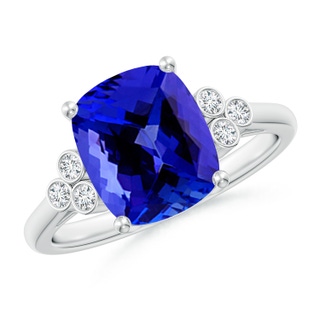 10x8mm AAAA Cushion Tanzanite Ring with Trio Bezel Diamonds in P950 Platinum