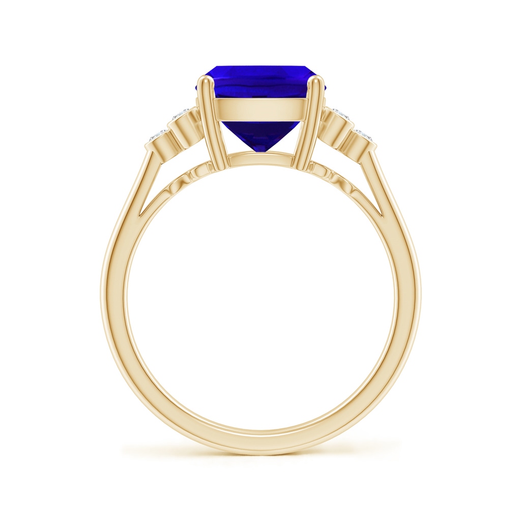 10x8mm AAAA Cushion Tanzanite Ring with Trio Bezel Diamonds in Yellow Gold - side_1