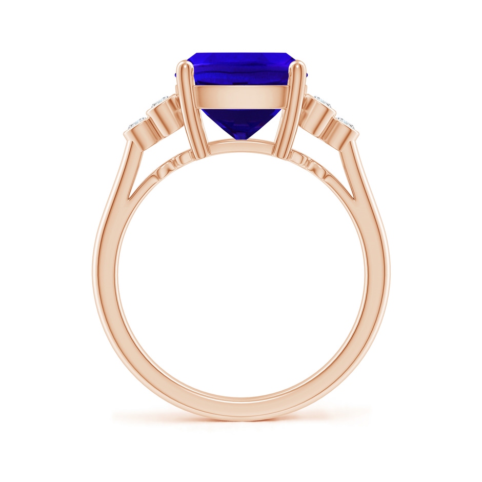 11x9mm AAAA Cushion Tanzanite Ring with Trio Bezel Diamonds in Rose Gold side-1