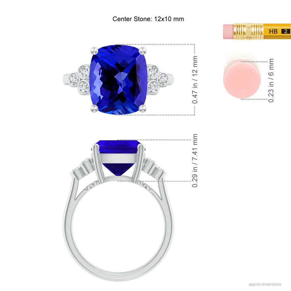 12x10mm AAAA Cushion Tanzanite Ring with Trio Bezel Diamonds in P950 Platinum ruler