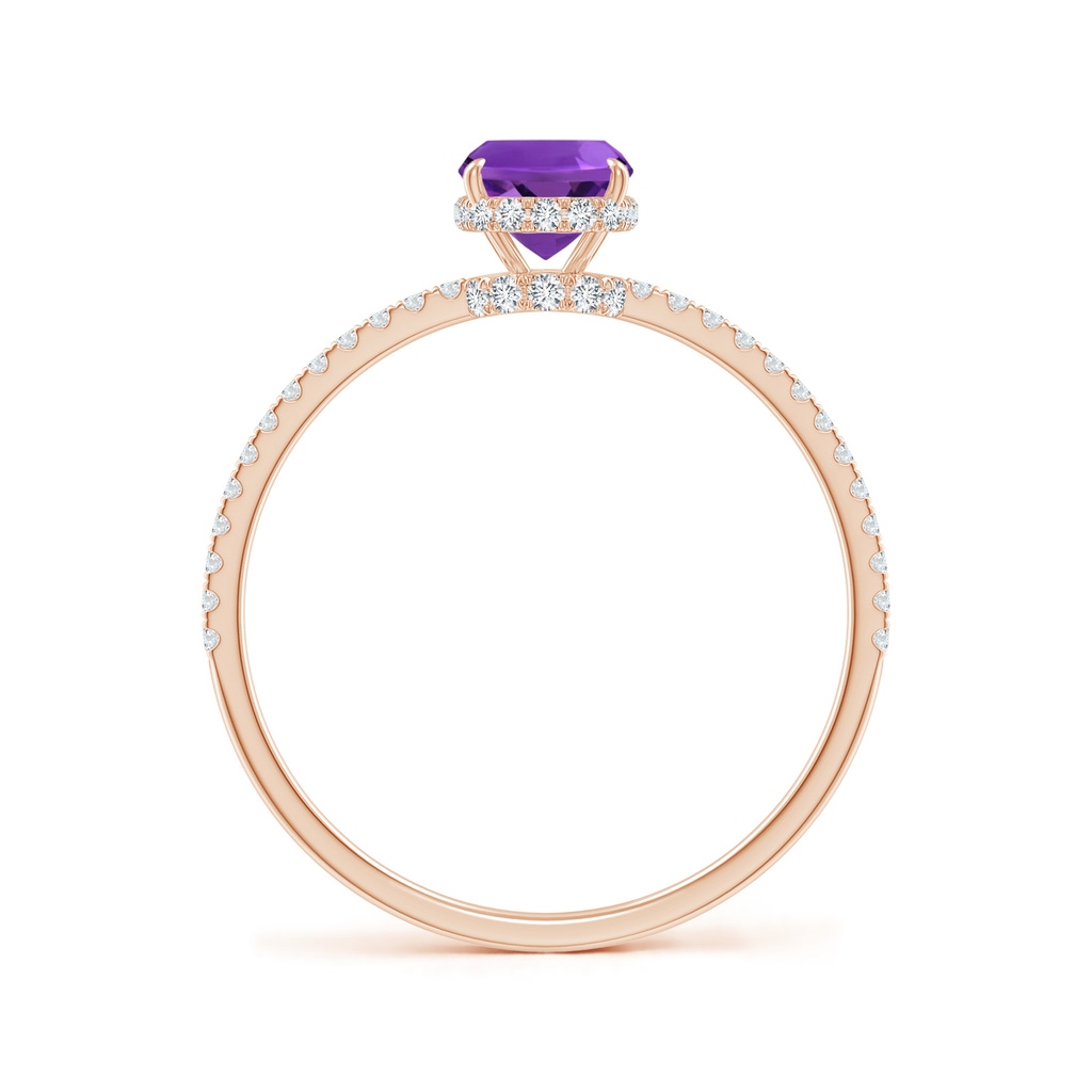 7x5mm AAAA Thin Shank Cushion Cut Amethyst Ring With Diamond Accents in Rose Gold Side-1