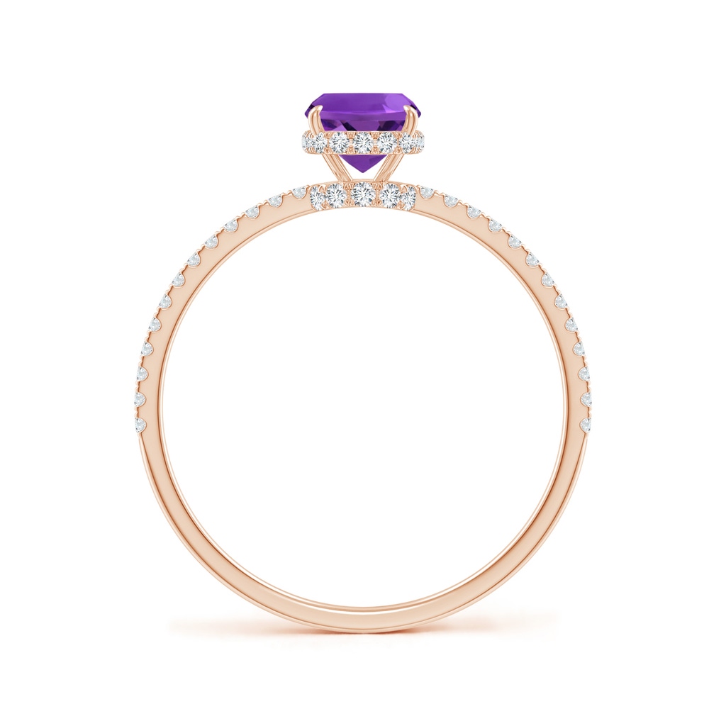 7x5mm AAAA Thin Shank Cushion Cut Amethyst Ring With Diamond Accents in Rose Gold - side 199