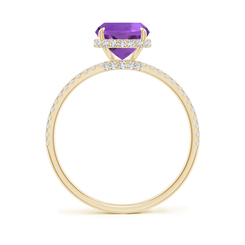 9x7mm AAA Thin Shank Cushion Cut Amethyst Ring With Diamond Accents in Yellow Gold Side-1