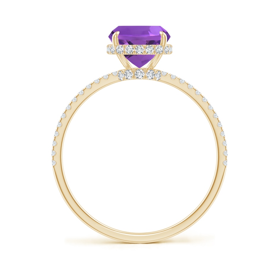 9x7mm AAA Thin Shank Cushion Cut Amethyst Ring With Diamond Accents in Yellow Gold side-1