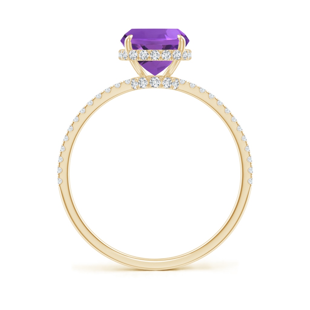 9x7mm AAA Thin Shank Cushion Cut Amethyst Ring With Diamond Accents in Yellow Gold - side 199