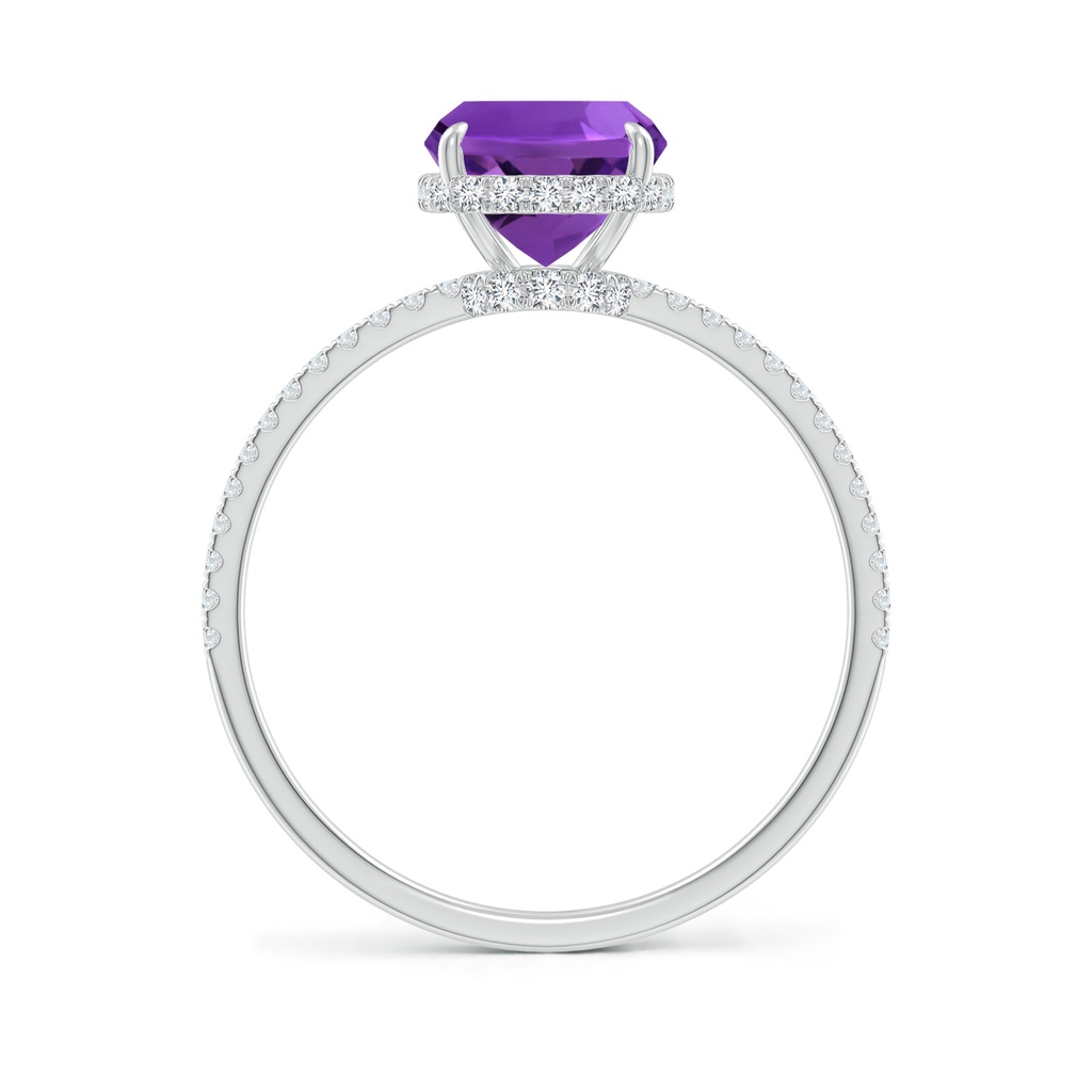 9x7mm AAAA Thin Shank Cushion Cut Amethyst Ring With Diamond Accents in White Gold - side 199