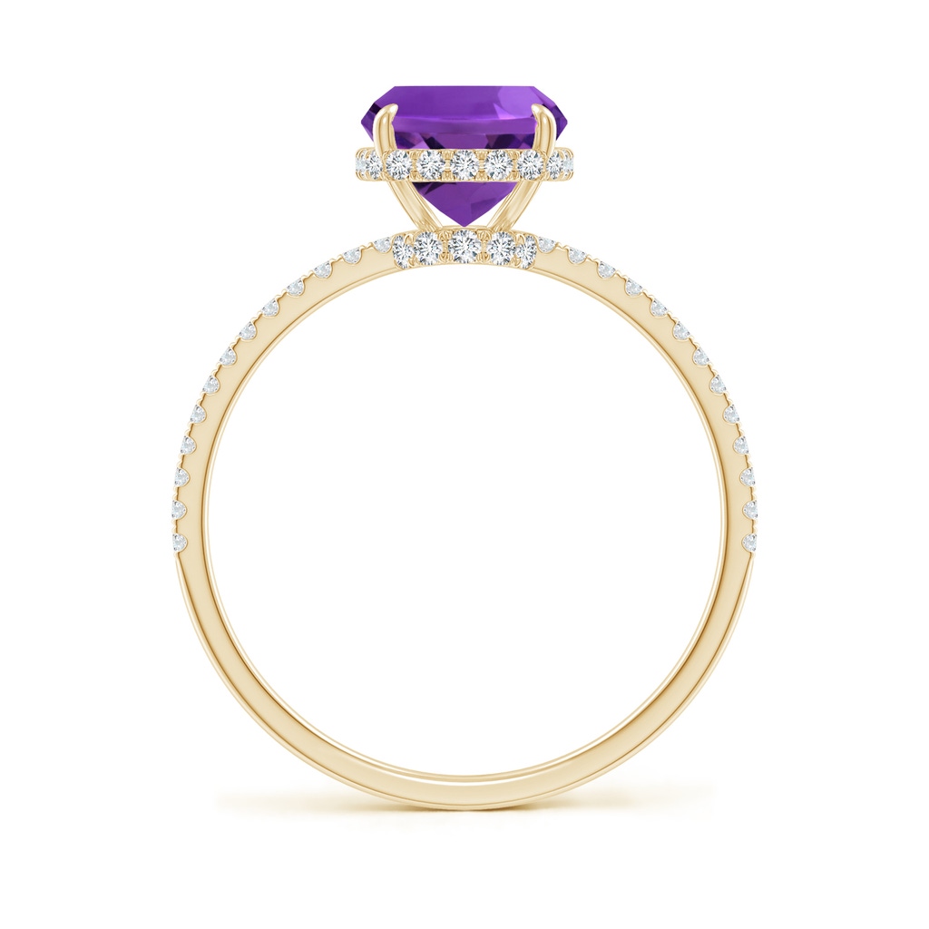9x7mm AAAA Thin Shank Cushion Cut Amethyst Ring With Diamond Accents in Yellow Gold - side 199