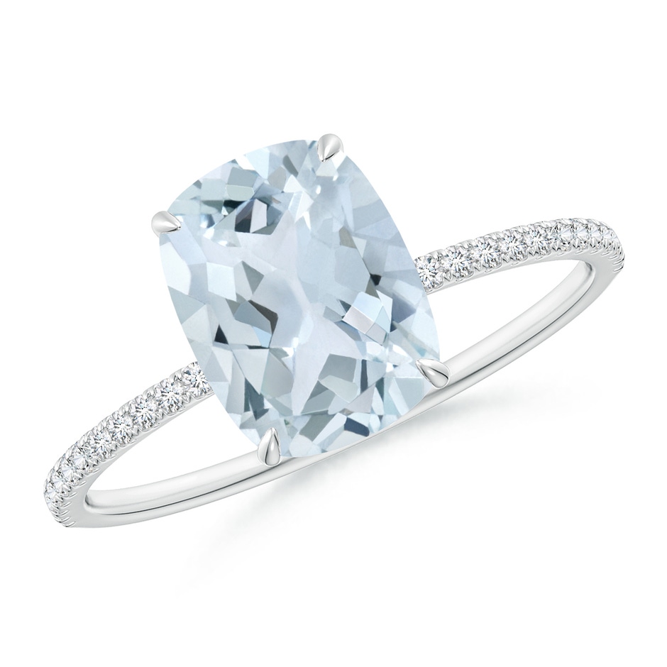 9x7mm A Thin Shank Cushion Cut Aquamarine Ring With Diamond Accents in 9K White Gold 