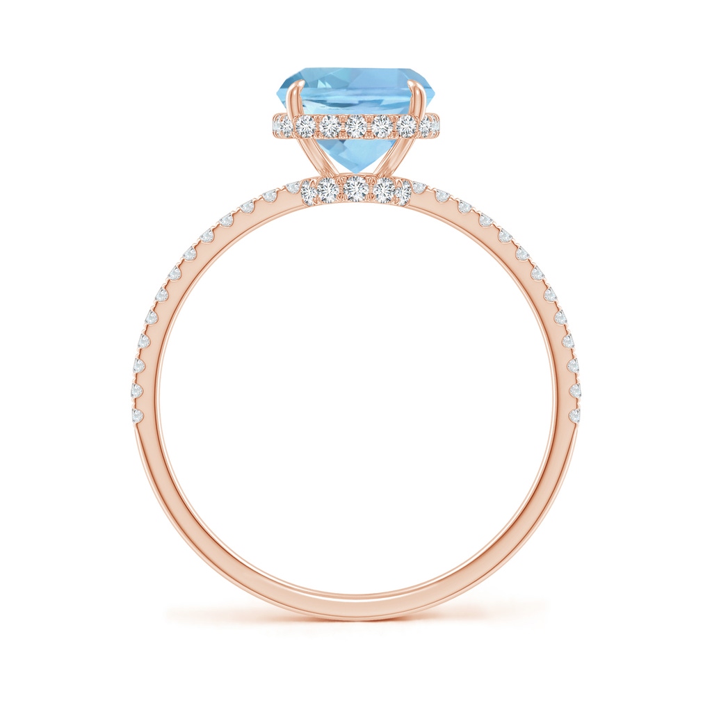 9x7mm AAAA Thin Shank Cushion Cut Aquamarine Ring With Diamond Accents in 18K Rose Gold Side 199