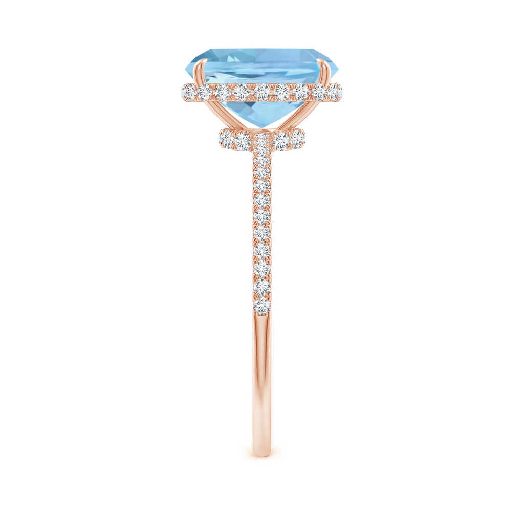 9x7mm AAAA Thin Shank Cushion Cut Aquamarine Ring With Diamond Accents in 18K Rose Gold Side 299
