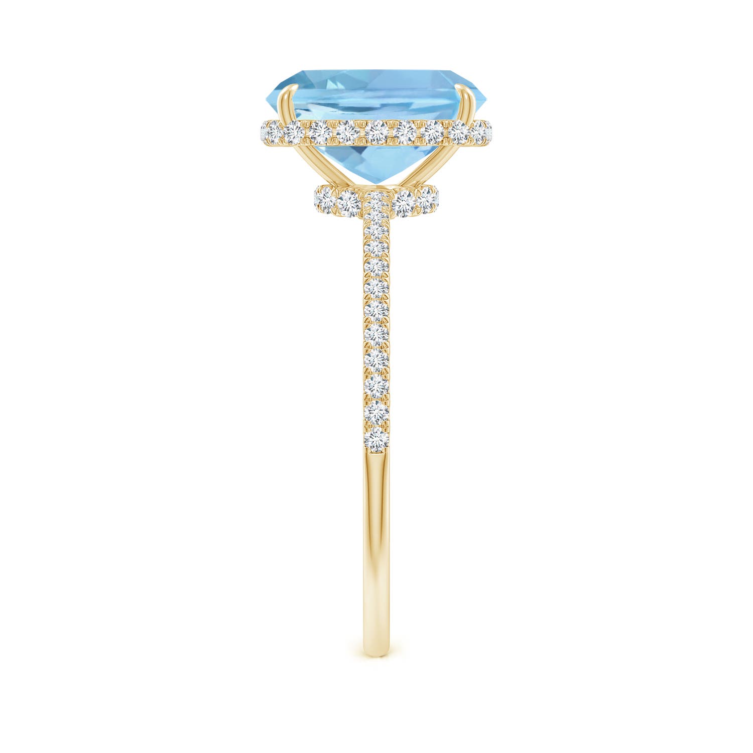 9x7mm AAAA Thin Shank Cushion Cut Aquamarine Ring With Diamond Accents in 18K Yellow Gold - side 5